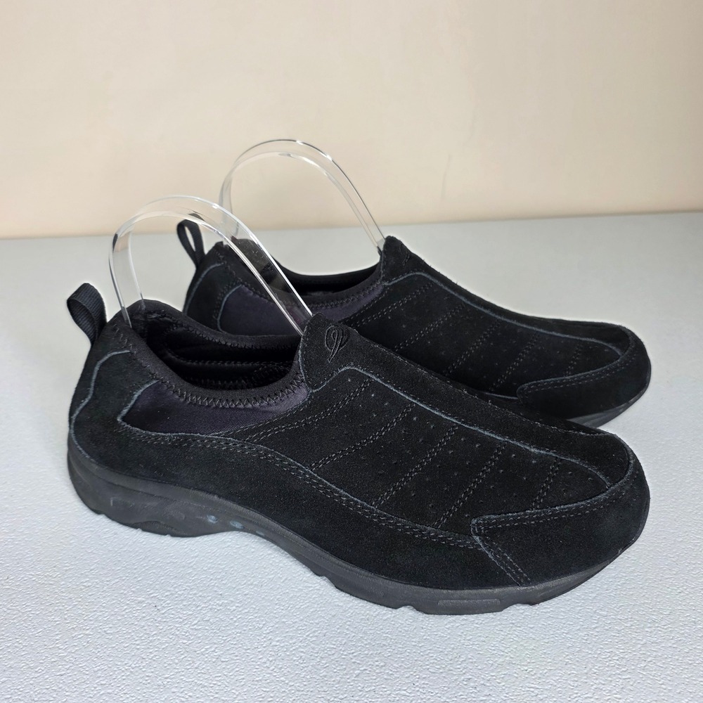 Easy Spirit Hometeams Walking Shoes Womens 9.5 Black Suede Slip On Sneakers